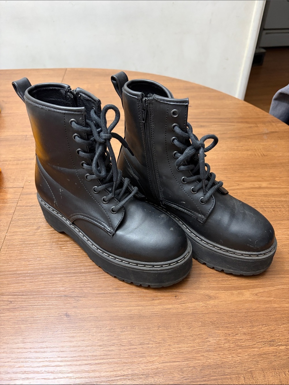 Steve Madden Black Lace-Up Platform Combat Boots